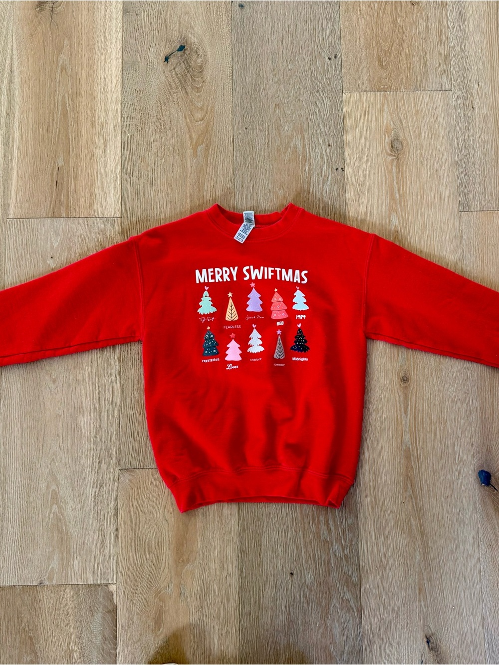 Girls Red 'Merry Swiftmas' Holiday Crewneck Sweatshirt, Youth Medium
